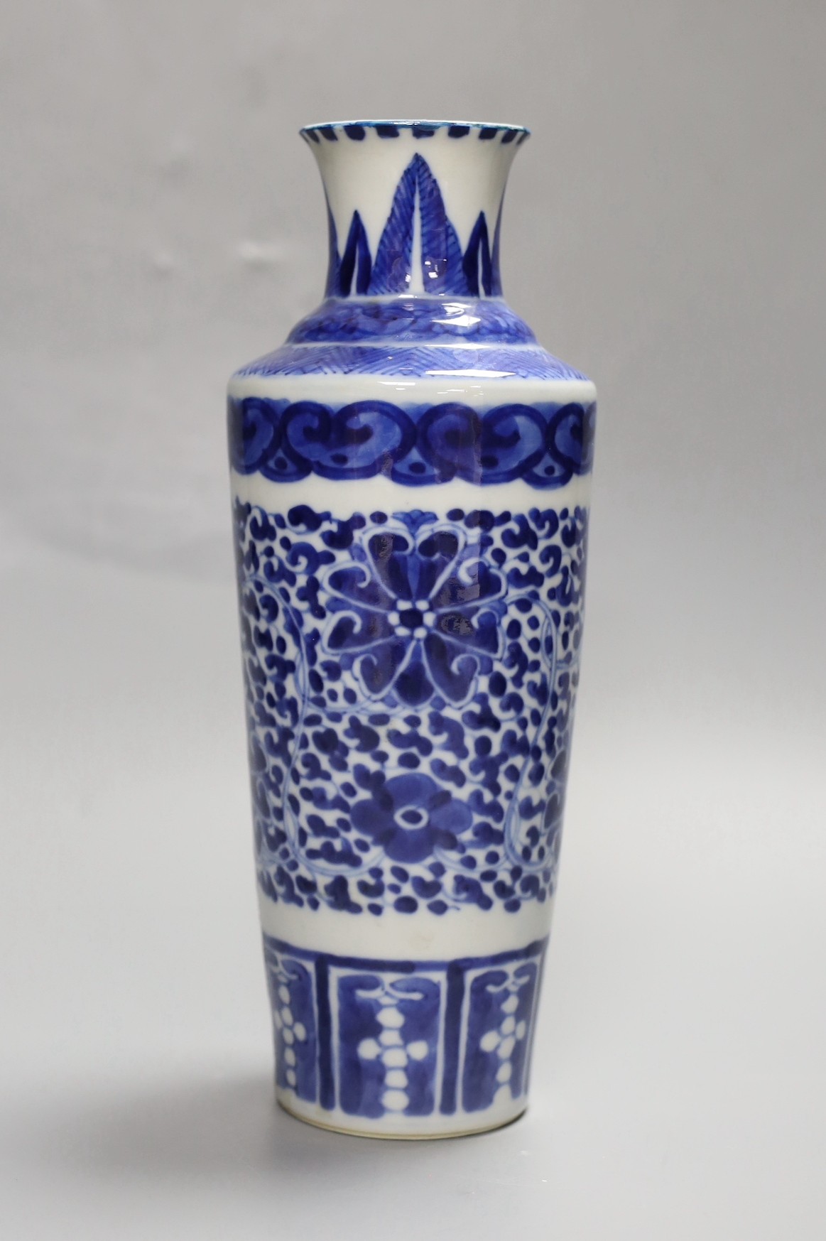 A Chinese blue and white 'lotus' vase, 19th century, 24cm
